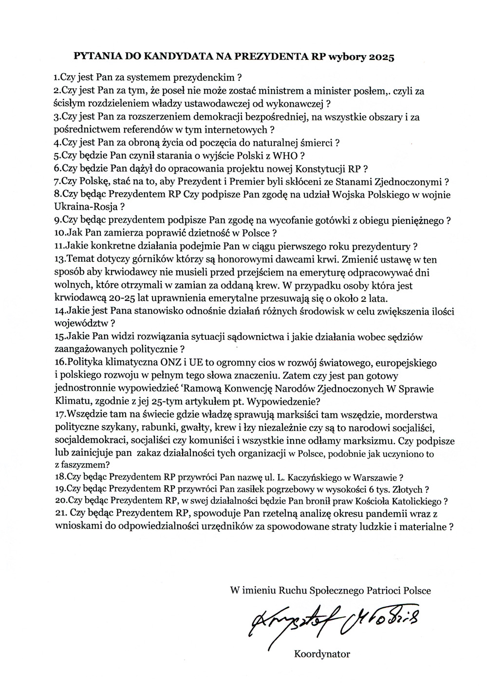 Pytania do kandydatów